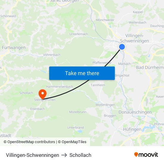 Villingen-Schwenningen to Schollach map
