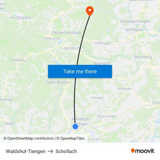Waldshut-Tiengen to Schollach map