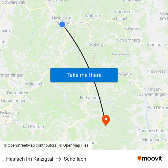 Haslach Im Kinzigtal to Schollach map