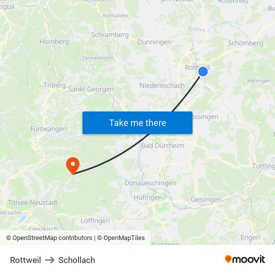 Rottweil to Schollach map