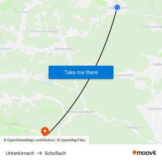 Unterkirnach to Schollach map