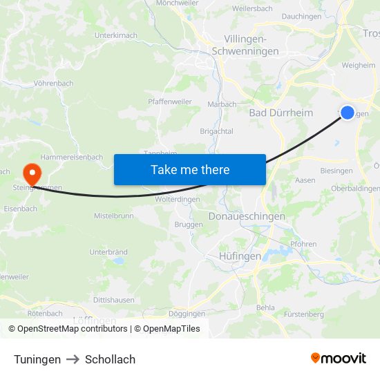 Tuningen to Schollach map