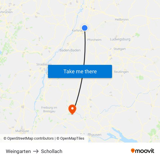 Weingarten to Schollach map