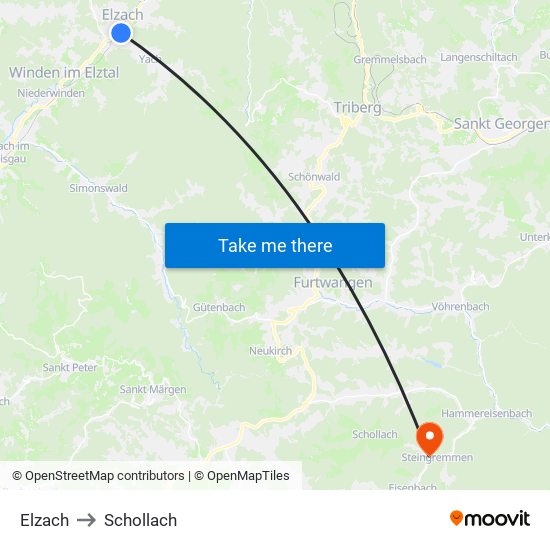 Elzach to Schollach map