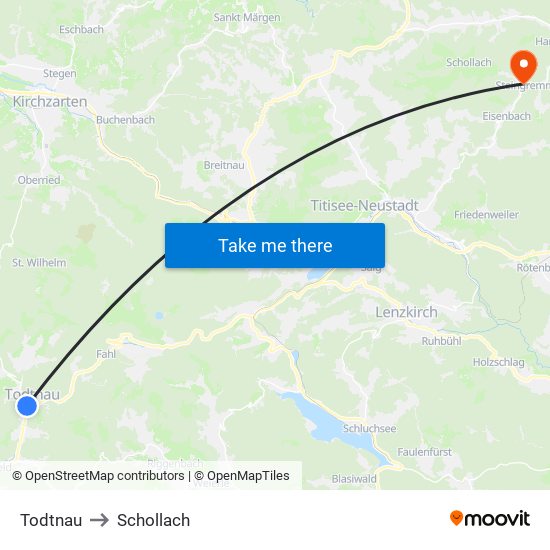 Todtnau to Schollach map