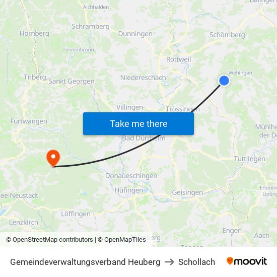 Gemeindeverwaltungsverband Heuberg to Schollach map