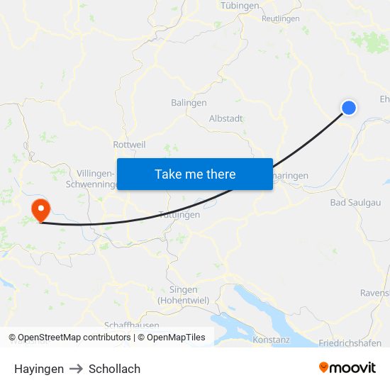 Hayingen to Schollach map