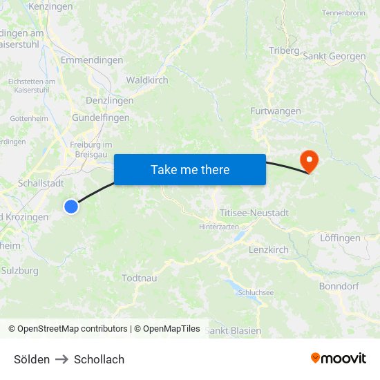 Sölden to Schollach map