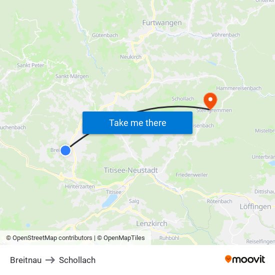 Breitnau to Schollach map