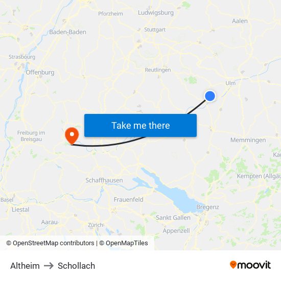 Altheim to Schollach map