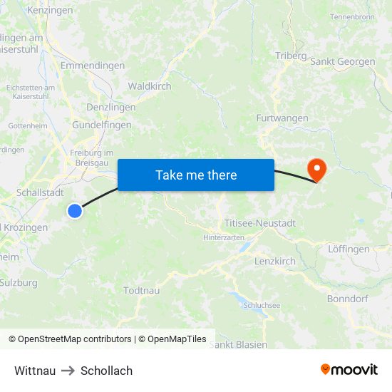 Wittnau to Schollach map