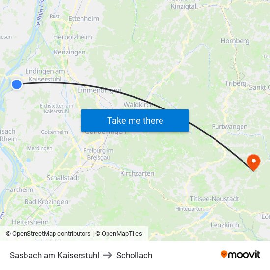 Sasbach am Kaiserstuhl to Schollach map