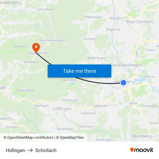 Hüfingen to Schollach map