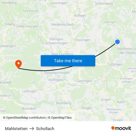 Mahlstetten to Schollach map