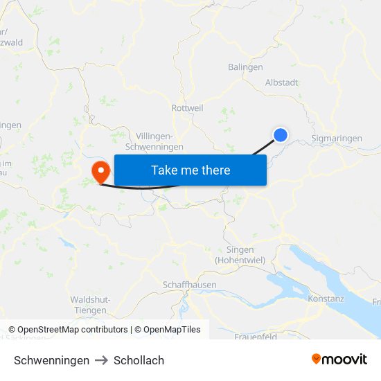 Schwenningen to Schollach map