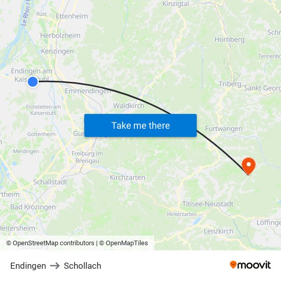 Endingen to Schollach map