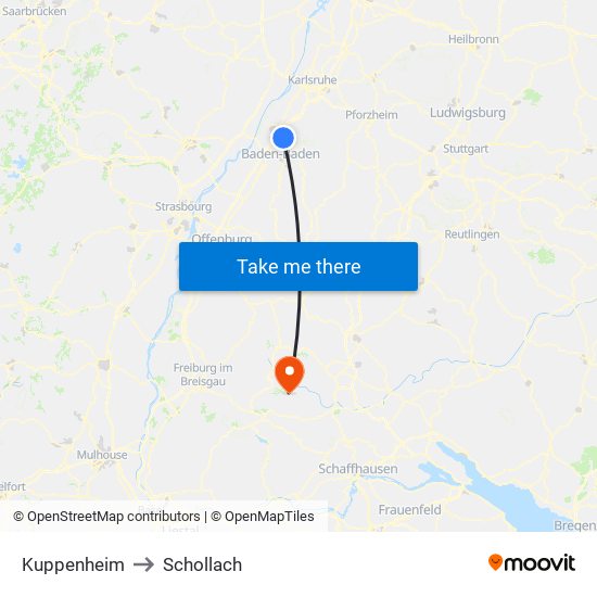 Kuppenheim to Schollach map