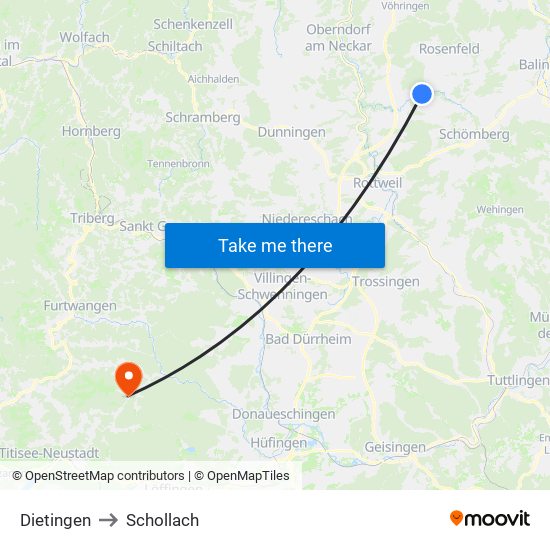 Dietingen to Schollach map
