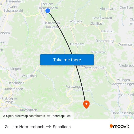 Zell am Harmersbach to Schollach map