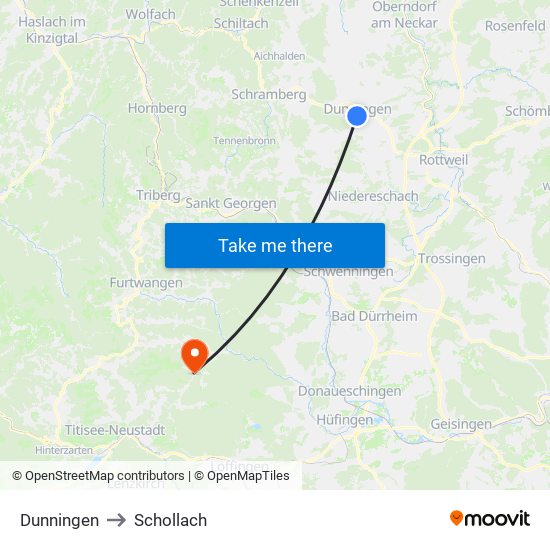 Dunningen to Schollach map