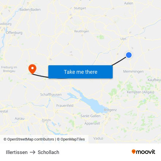 Illertissen to Schollach map