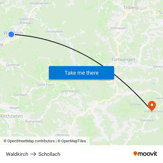 Waldkirch to Schollach map