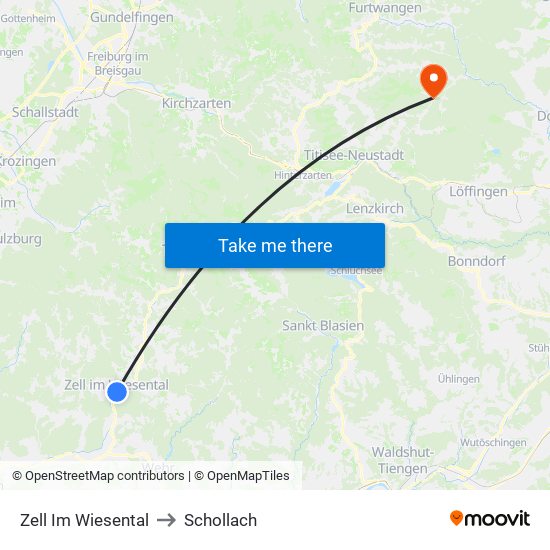 Zell Im Wiesental to Schollach map