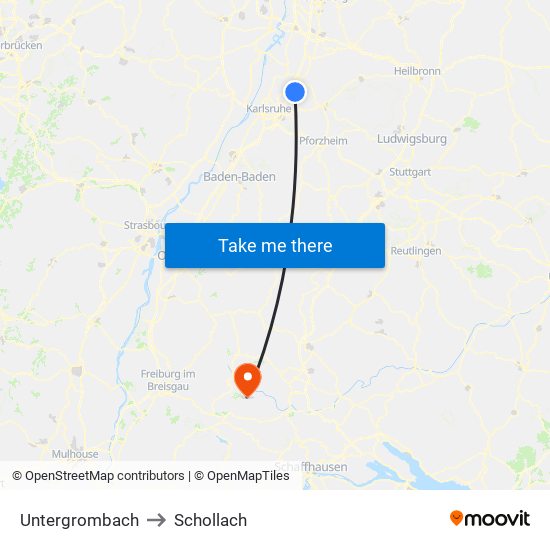 Untergrombach to Schollach map