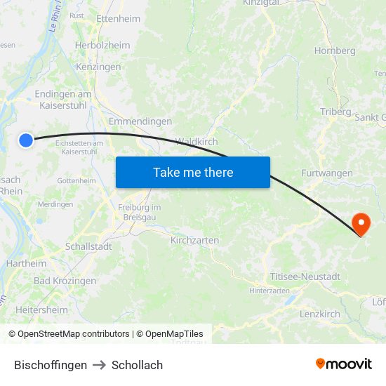 Bischoffingen to Schollach map
