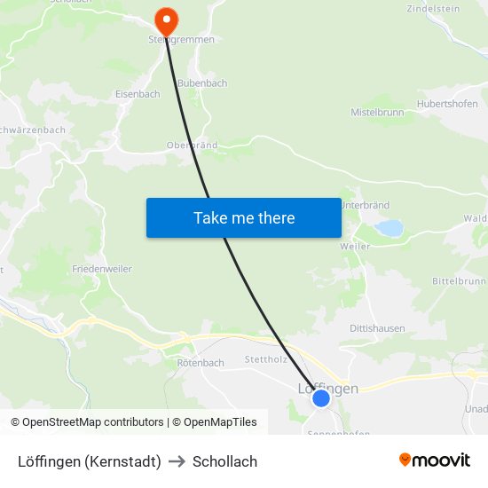 Löffingen (Kernstadt) to Schollach map