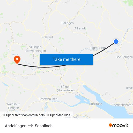 Andelfingen to Schollach map