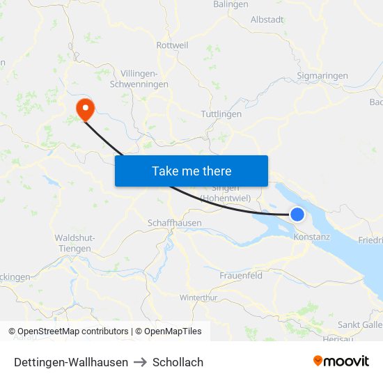 Dettingen-Wallhausen to Schollach map