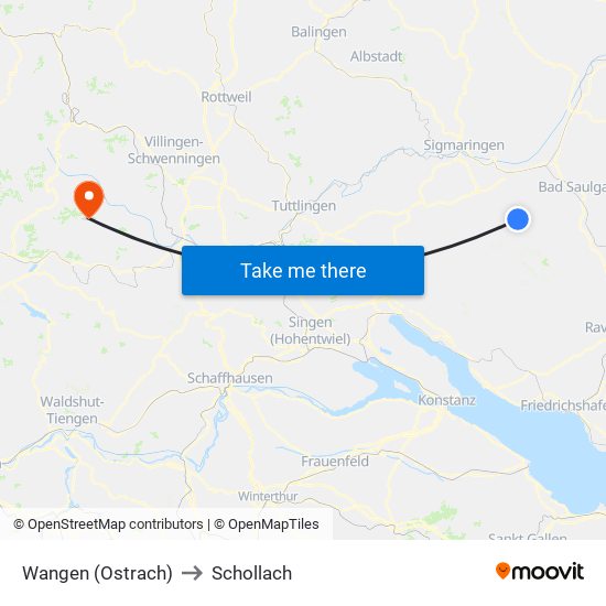 Wangen (Ostrach) to Schollach map