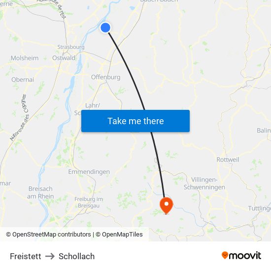 Freistett to Schollach map