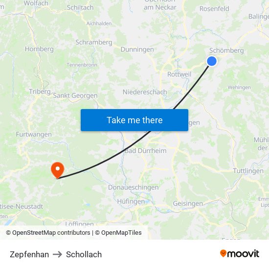 Zepfenhan to Schollach map