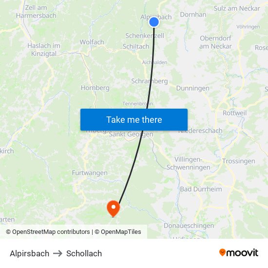 Alpirsbach to Schollach map