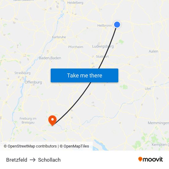 Bretzfeld to Schollach map