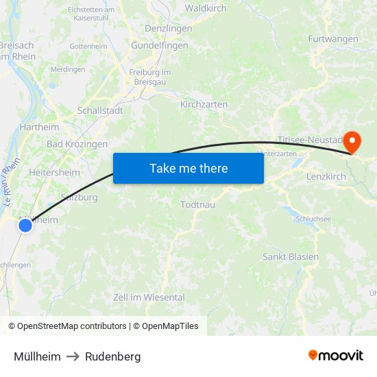 Müllheim to Rudenberg map