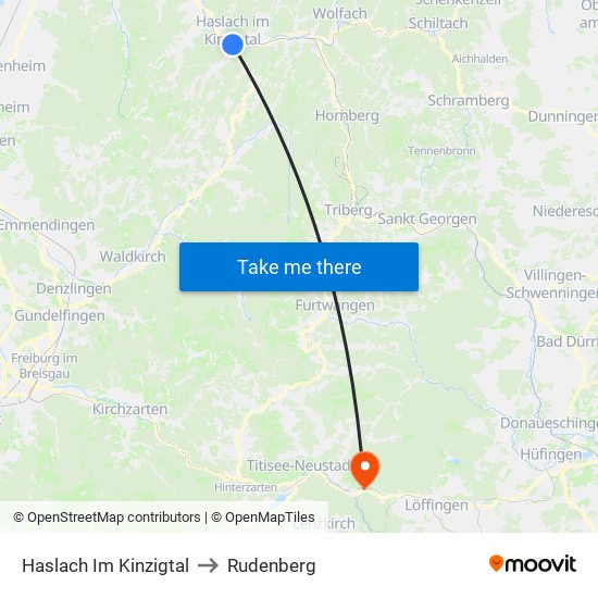 Haslach Im Kinzigtal to Rudenberg map