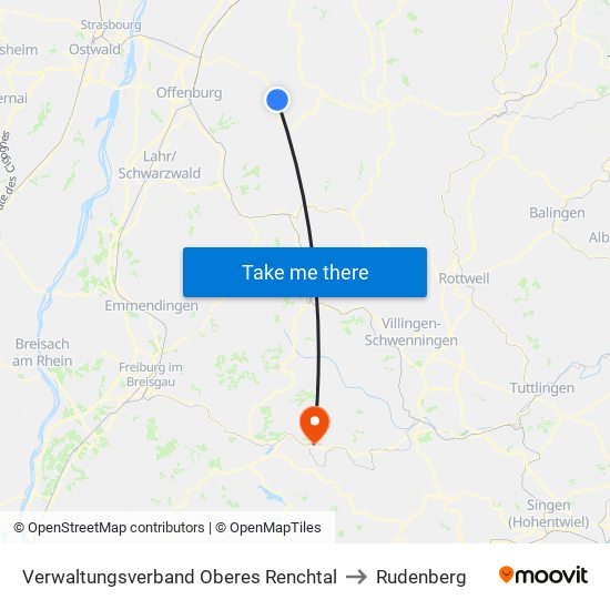 Verwaltungsverband Oberes Renchtal to Rudenberg map