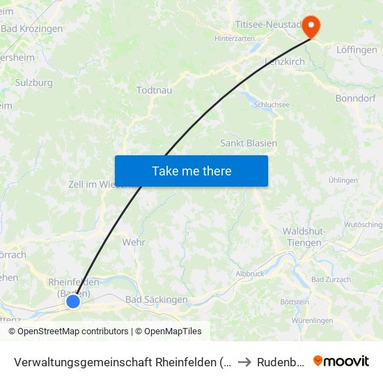 Verwaltungsgemeinschaft Rheinfelden (Baden) to Rudenberg map