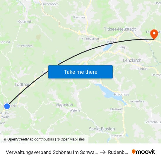 Verwaltungsverband Schönau Im Schwarzwald to Rudenberg map