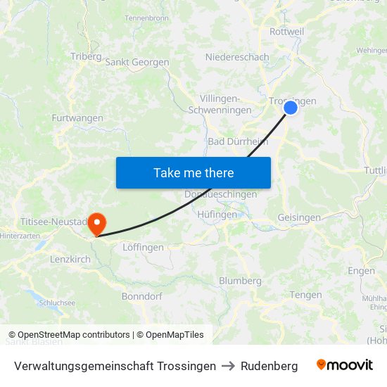 Verwaltungsgemeinschaft Trossingen to Rudenberg map