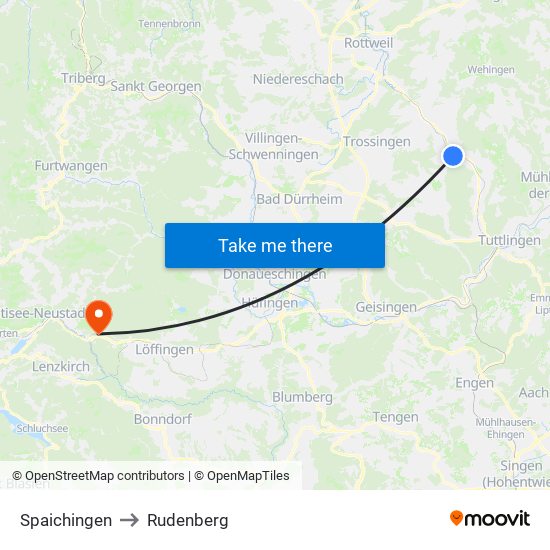 Spaichingen to Rudenberg map