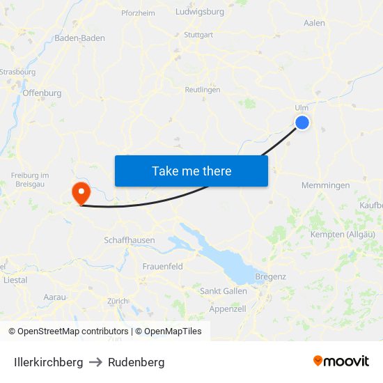 Illerkirchberg to Rudenberg map