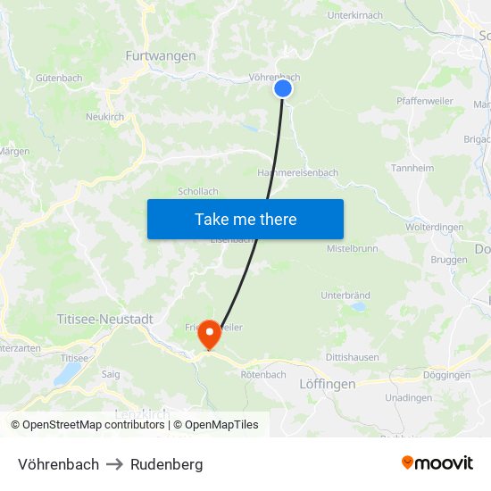 Vöhrenbach to Rudenberg map
