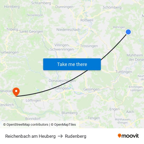Reichenbach am Heuberg to Rudenberg map