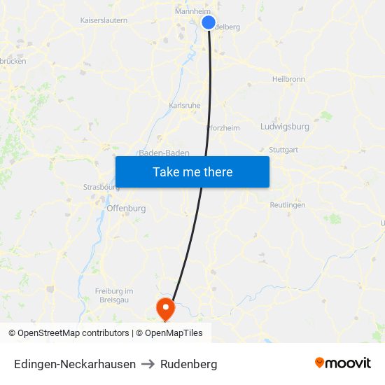 Edingen-Neckarhausen to Rudenberg map