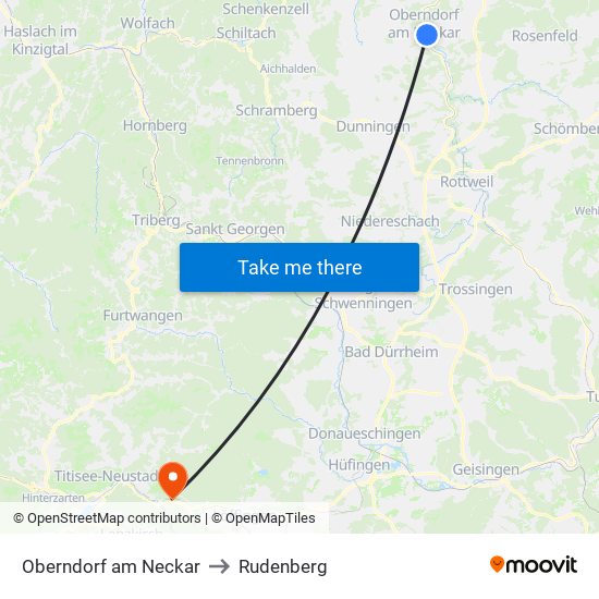 Oberndorf am Neckar to Rudenberg map