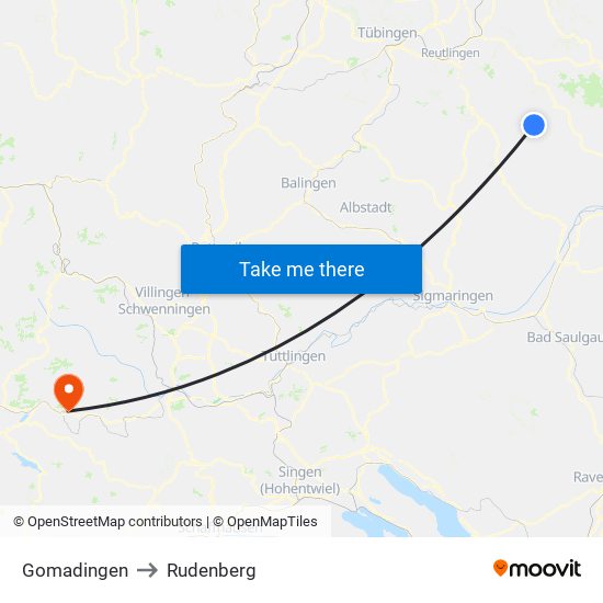 Gomadingen to Rudenberg map